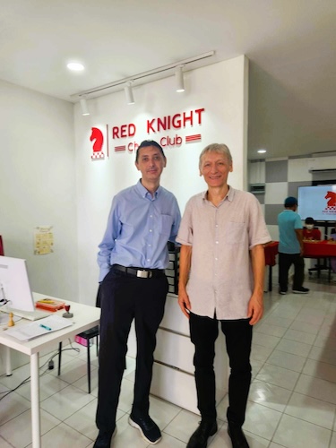 Grandmaster Vladimir Lazarev joins Riste at Red Knight Chess Club for a simul event.