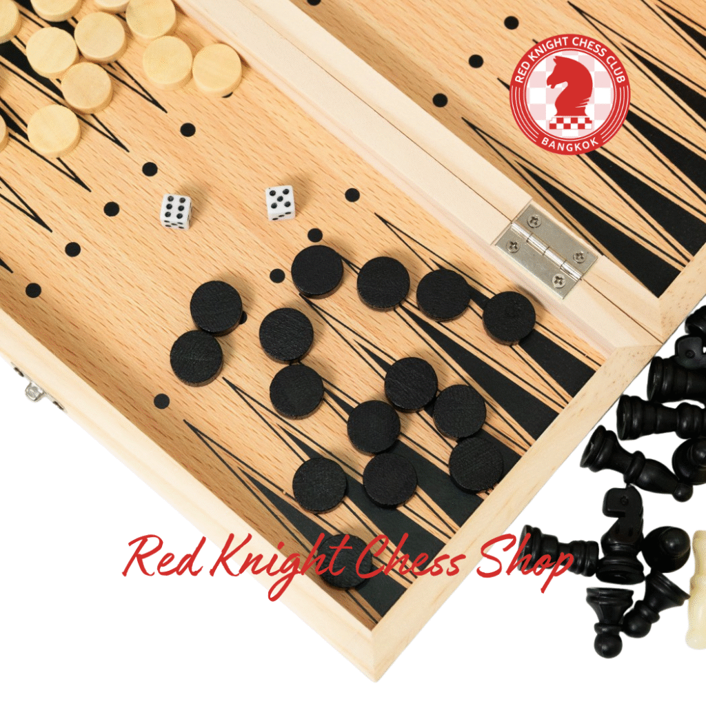 3in1 Chess / Checkers / Backgammon Wooden Set - Red Knight Chess Club